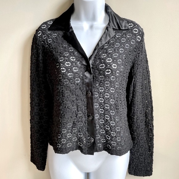 90’s See Thru Lace - Stretch Lace & Satin Blouse - Picture 2 of 6